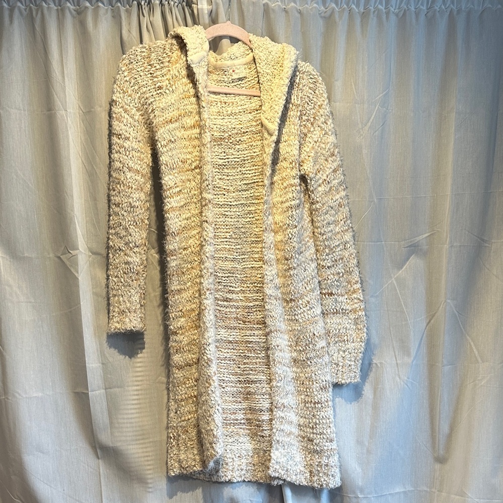 Elegant Cream Hooded Cardigan